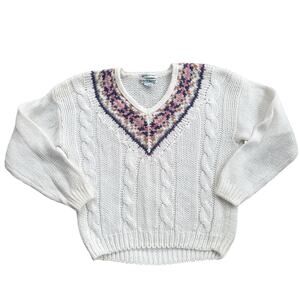 Vtg 1980s Currants Hand Knit V Neck Grannycore Sweater Medium